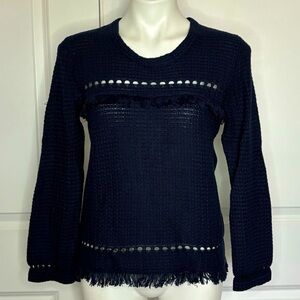 NWT J. Crew Factory Navy Cotton Fringe Long Sleeve Sweater S